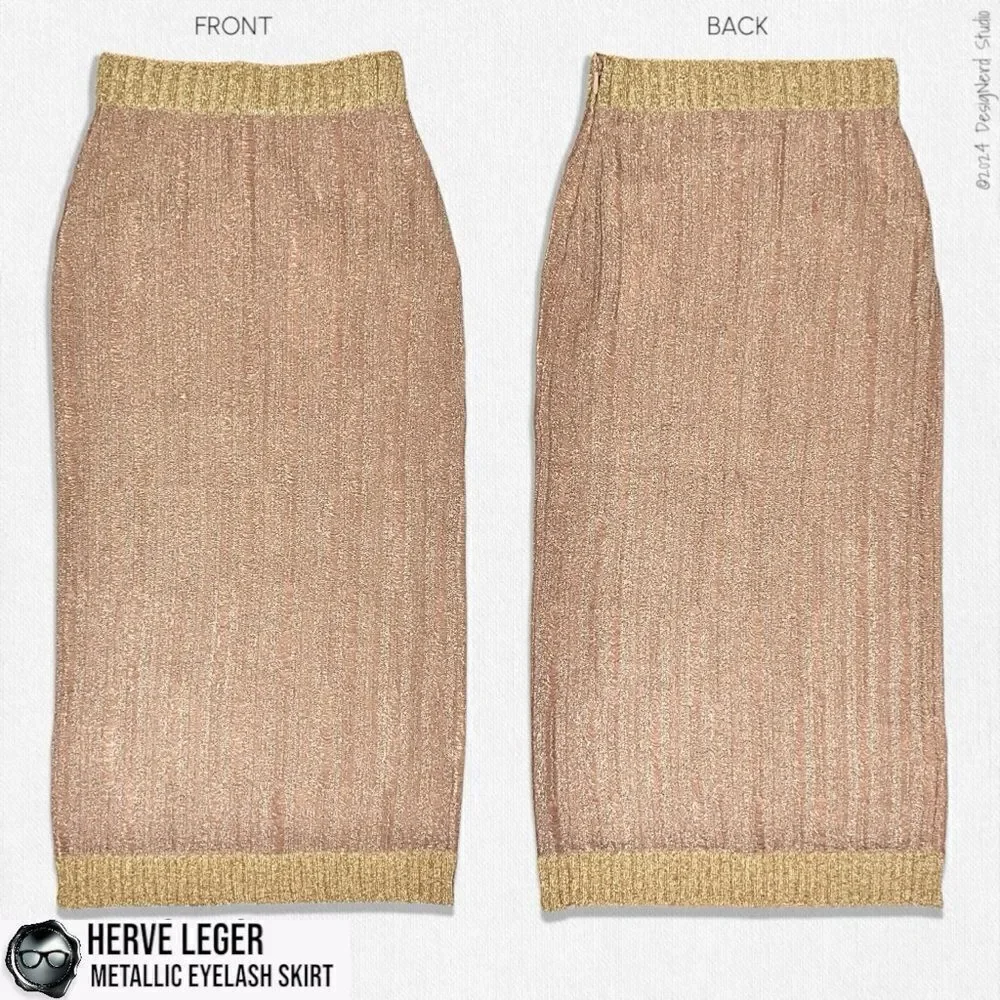 HERVÉ LÉGER METALLIC LUREX EYELASH MIDI PENCIL SKIRT IN ROSE BLUSH & GOLD SMALL